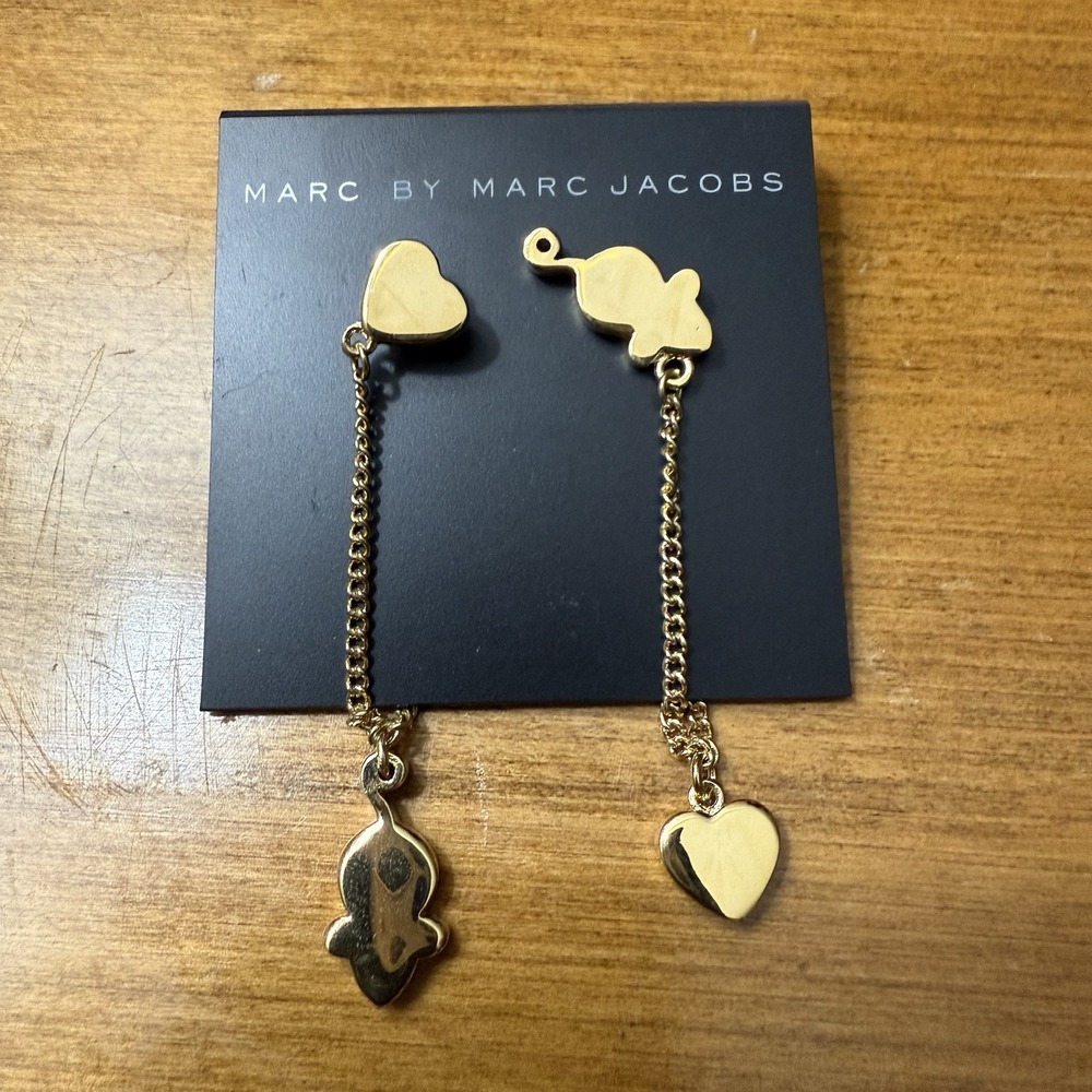 Marc By Marc Jacobs Gold‎ Heart Mouse Stud Earrings Miss Marc Animal Whimsical